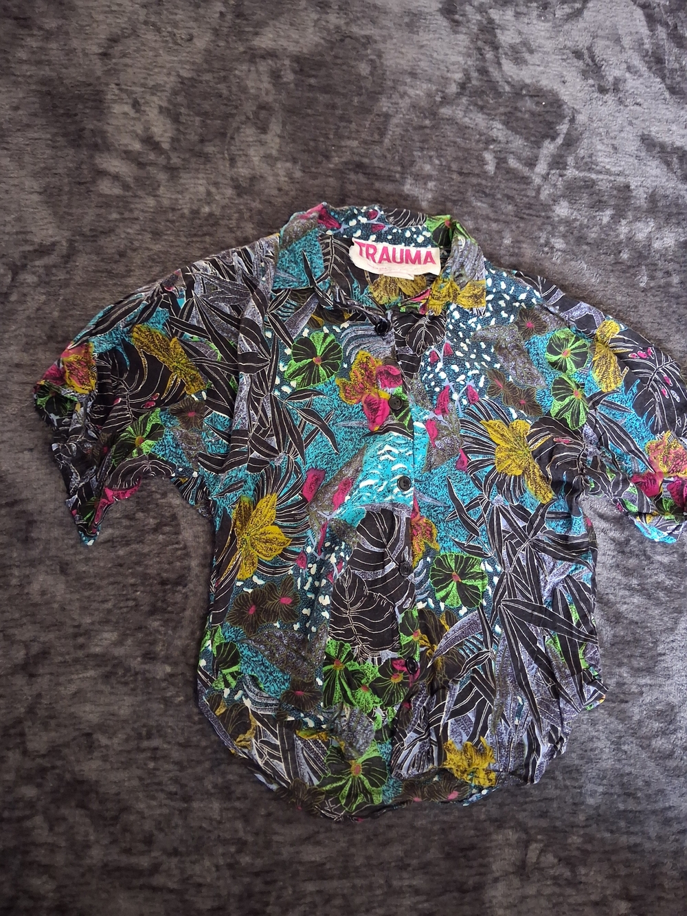 RARE Vintage 90s Trauma Button Down Psychedelic Button Down Multicolor Top SizeM
